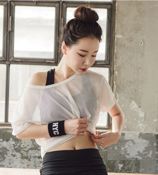 Hollow Out Mesh Blouse Crop Tops