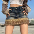 Personality Retro Furry Women's Denim Skirt