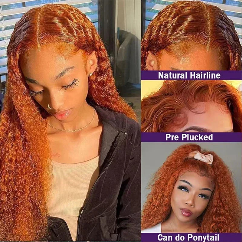 Orange Ginger Lace Front Curly Wigs
