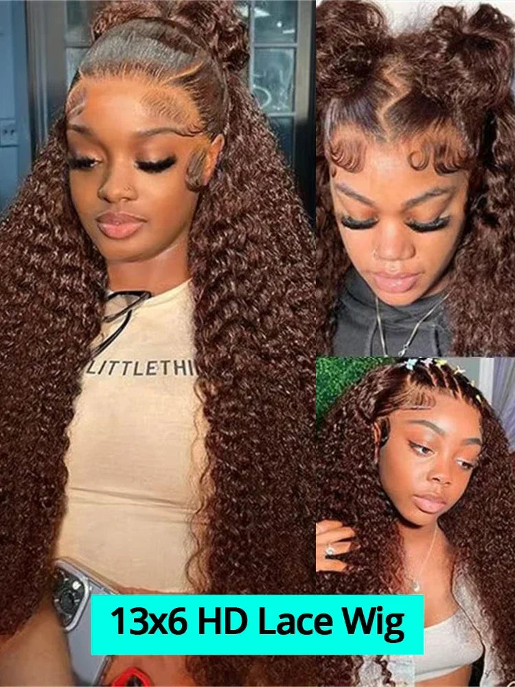 Chocolate Brown Deep Wave Human Hair Wig