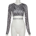 Striped Print Lace-up Short Tops